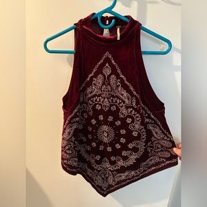 Free People Maroon Bandana Velvet Top xs